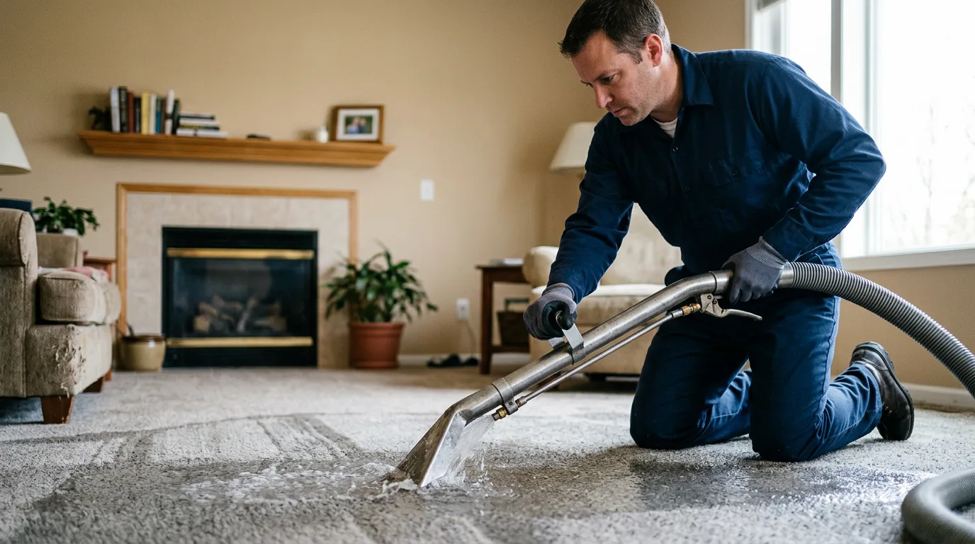 Water damage restoration technician working near Hanston, KS